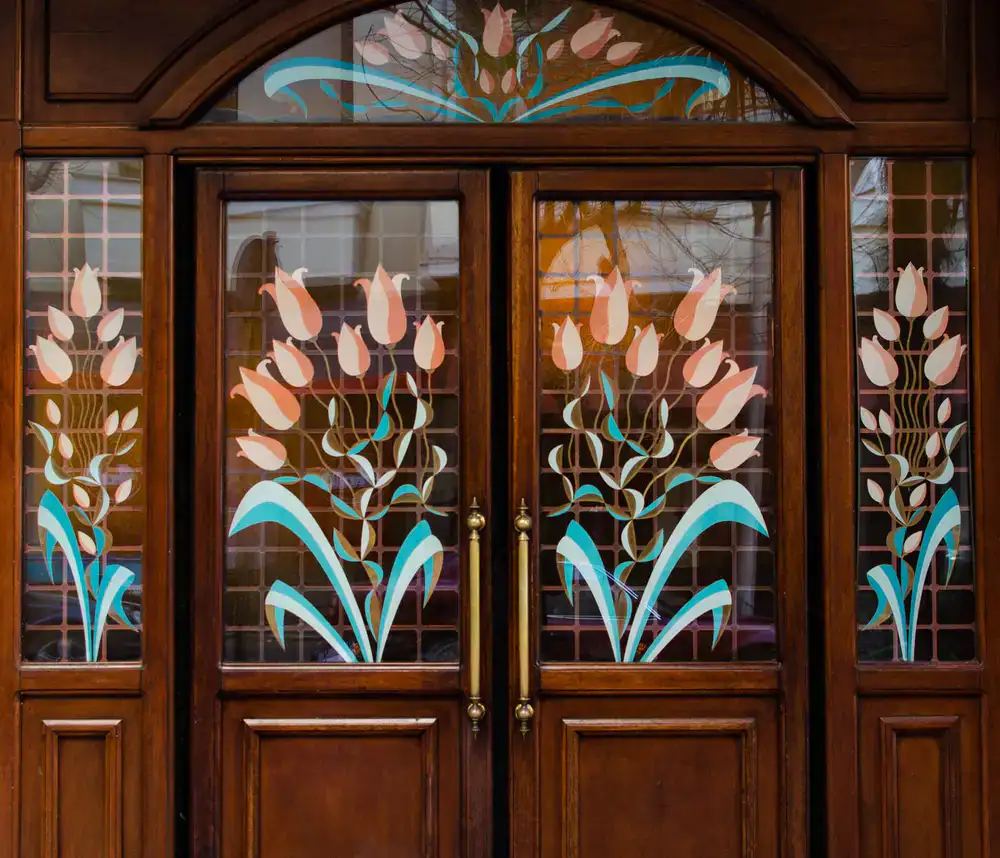 Restored residential stained glass door panel